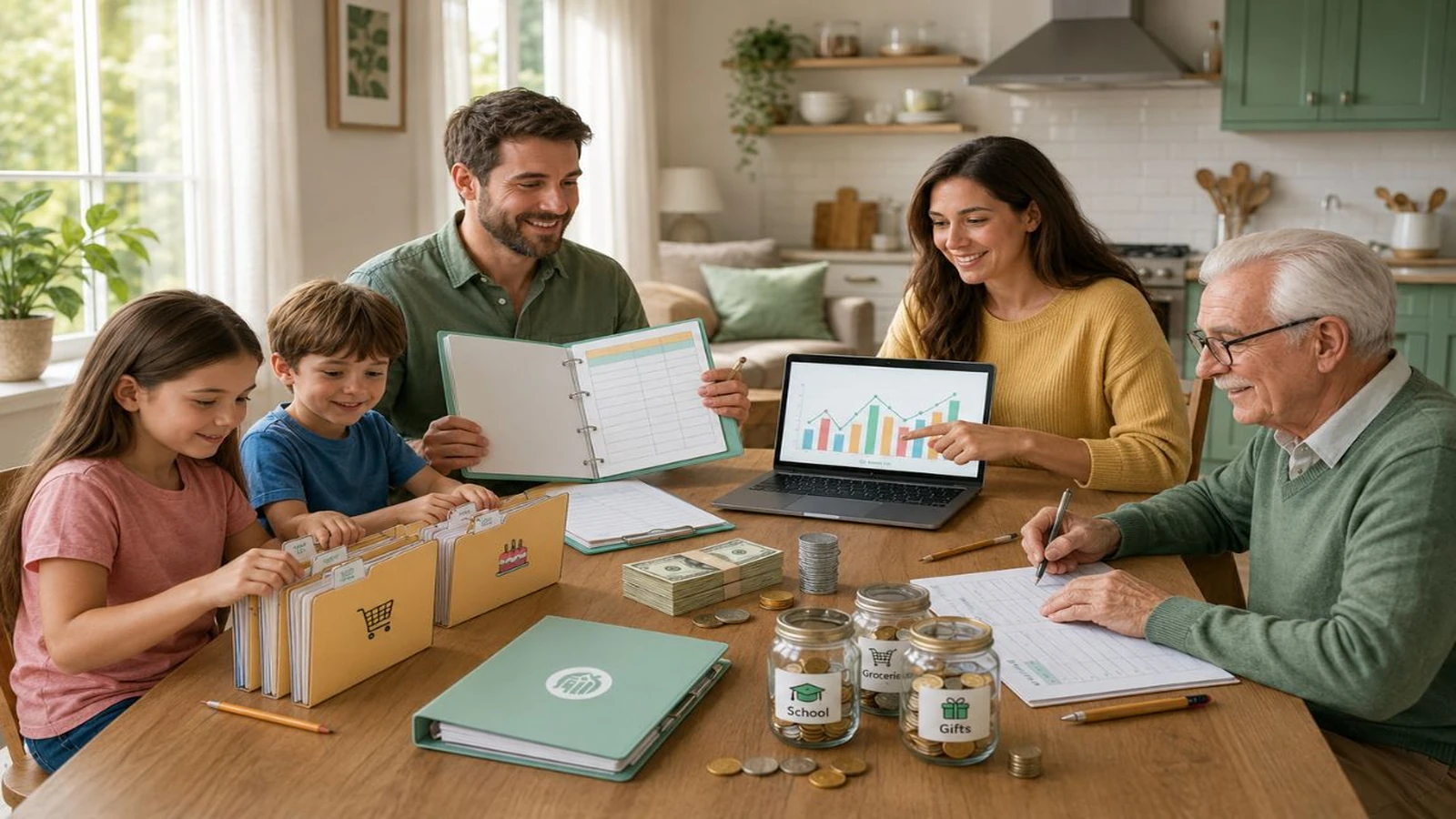 Famiglia che pianifica le spese scolastiche e annuali